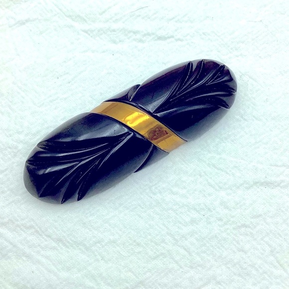 vintage bakelite Jewelry - Vintage Mourning Brooch Art Deco Black Bakelite Bar Pin